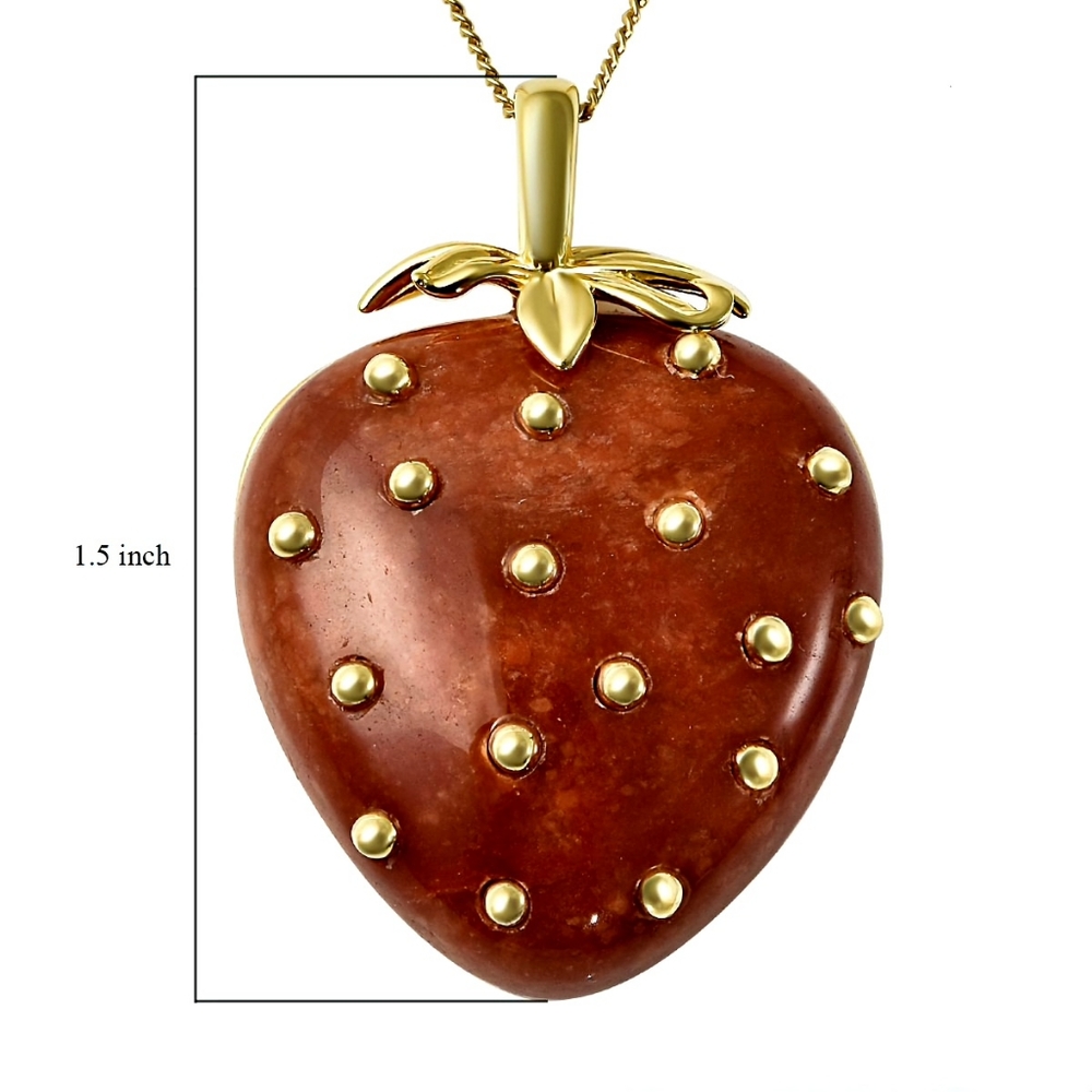 NWT RED JADE STRAWBERRY π PENDANT NECKLACE IN YELLOW GOLD OVER STERLING SILVER - Picture 6 of 6